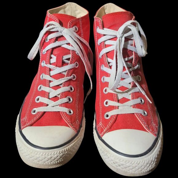 Red Converse All Star High Tops Sneakers Men's Size 10 Shoes - Picture 2 of 8